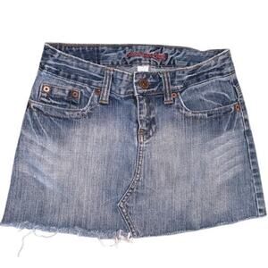 American Eagle Denim Distressed Skirt Jean Mini Raw Hem Size 0 Y2K